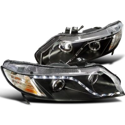 Honda Civic Sedan 2006-2011 Black Projector Headlights LED DRL ...