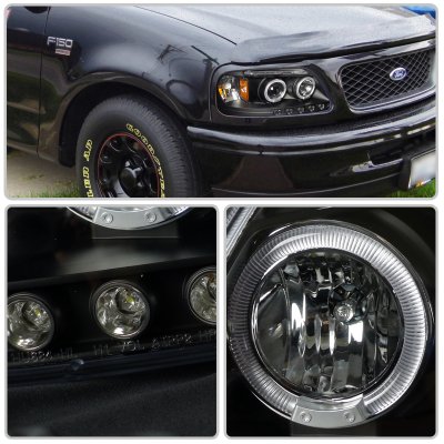 Ford Expedition 1997-2002 Black Halo Projector Headlights with LED Eyebrow