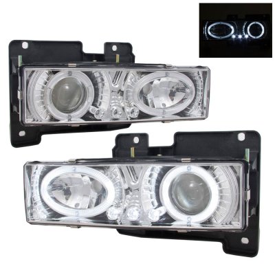 Chevy 2500 Pickup 1988-1998 Clear Projector Headlights with Halo and LED