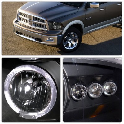 Dodge Ram 2500 2010-2018 Black Dual Halo Projector Headlights with LED