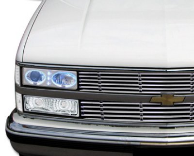 Chevy 1500 Pickup 1988-1998 Clear Dual Halo Projector Headlights with LED