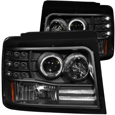 Ford F150 1992-1996 Black Projector Headlights with Halo and LED