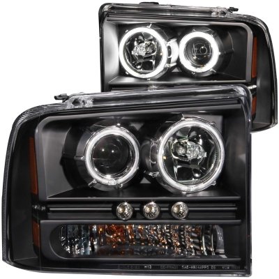 Ford F250 Super Duty 2005-2007 Black Projector Headlights with Halo and LED
