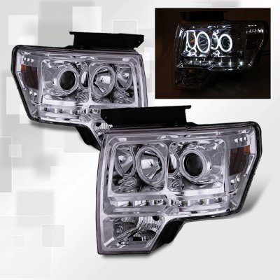 Ford F150 2009-2014 Clear CCFL Halo Projector Headlights LED DRL