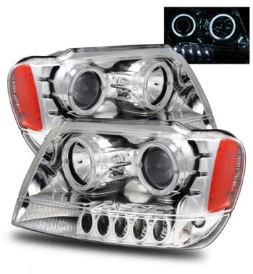 Jeep Grand Cherokee 1999-2004 Projector Headlights Chrome CCFL Halo LED