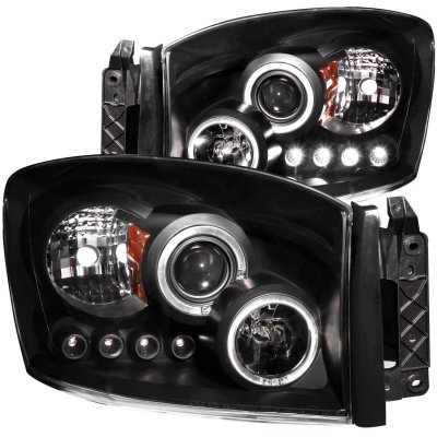 Dodge Ram 2500 2006-2009 Projector Headlights Black Halo LED