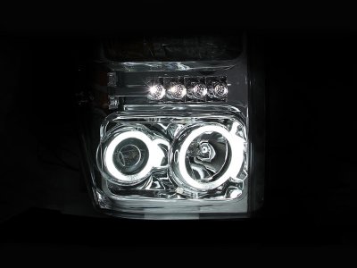 Ford F450 Super Duty 2008-2010 Clear Projector Headlights with Halo and LED
