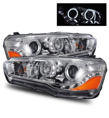 Mitsubishi Lancer 2008-2015 Projector Headlights Chrome CCFL Halo LED