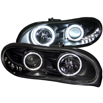 Chevy Camaro 1998-2002 Black Projector Headlights Halo and LED