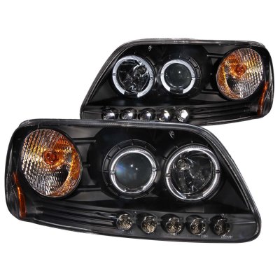 Ford F150 1997-2003 Black Projector Headlights with Halo and LED