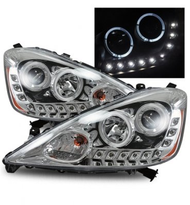 Honda Fit 2009-2010 Projector Headlights Chrome Halo LED DRL