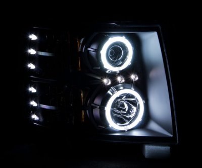 Chevy Silverado 2007-2013 Clear Projector Headlights with CCFL Halo and LED