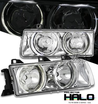 BMW E36 3 Series 1992-1998 Clear Dual Halo Euro Headlights