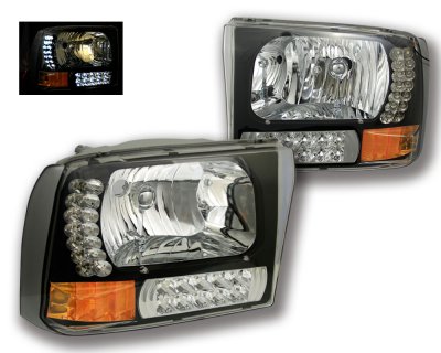 Ford F250 Super Duty 1999-2004 Black Euro Headlights with LED