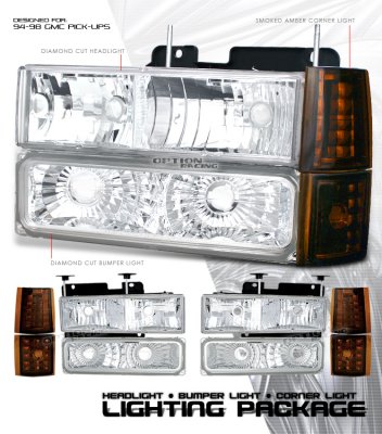 GMC Suburban 1994-1999 Clear Euro Headlights and Bumper Lights Set
