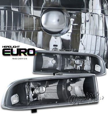 Chevy S10 Pickup 1998-2004 Black Euro Headlights
