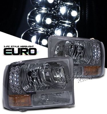 Ford Excursion 2000-2004 Smoked Euro Headlights with LED