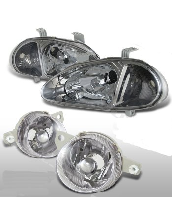 Honda Del Sol 1993-1995 Smoked Euro Headlights and Fog Lights Set