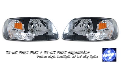 Ford Expedition 1997-2002 Black Euro Headlights with LED City Lights