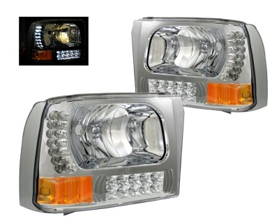 Ford F350 Super Duty 1999-2004 Clear Euro Headlights with LED