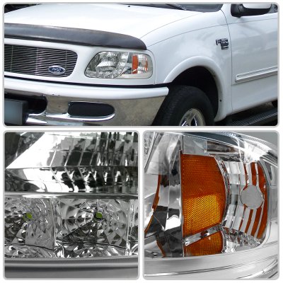 Ford Expedition 1997-2002 Crystal Headlights Chrome LED DRL