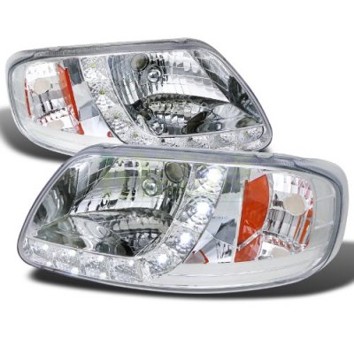 Ford Expedition 1997-2002 Crystal Headlights Chrome LED DRL