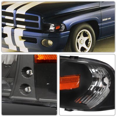 Dodge Ram 1994-2001 Black Crystal Headlights with LED
