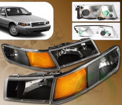 Black Headlights + Corner Lamps For 1998-2002 Mercury Grand Marquis – Maxcomotors Set