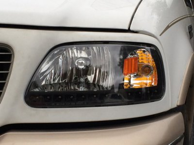 Ford F150 1997-2003 Black Chrome Headlights LED DRL