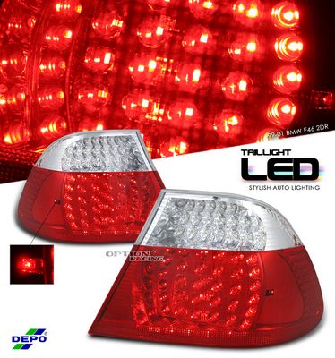 BMW E46 Coupe 3 Series 1999-2001 Red and Clear LED Tail Lights