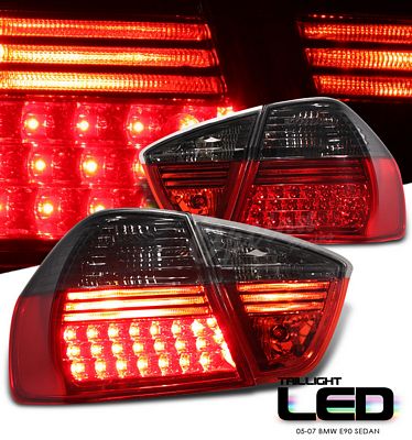 BMW E90 Sedan 3 Series 2005-2007 Red and Smoked LED Tail Lights