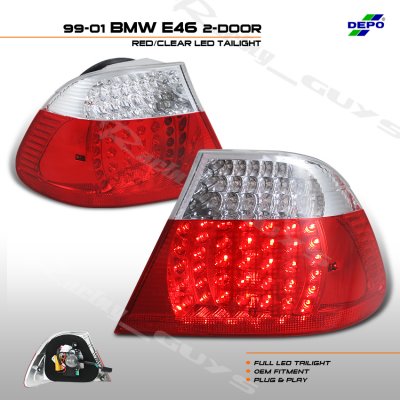 BMW E46 Coupe 3 Series 1999-2001 Red and Clear LED Tail Lights