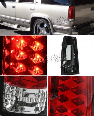 GMC Sierra 2500 1988-1998 Red and Clear LED Tail Lights