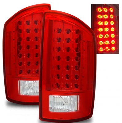 Dodge Ram 2007-2008 Red and Clear LED Tail Lights