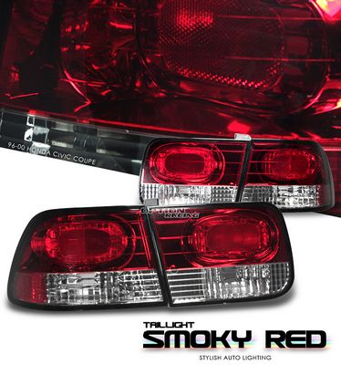 Honda Civic Coupe 1996-2000 Red and Clear Euro Tail Lights