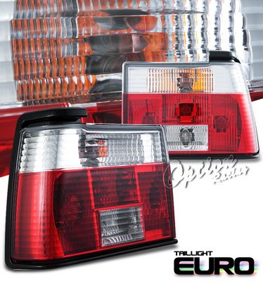 VW Jetta 1984-1991 Red and Clear Euro Tail Lights