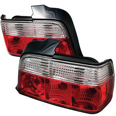 BMW E36 Sedan 3 Series 1992-1998 Red and Clear Euro Tail Lights