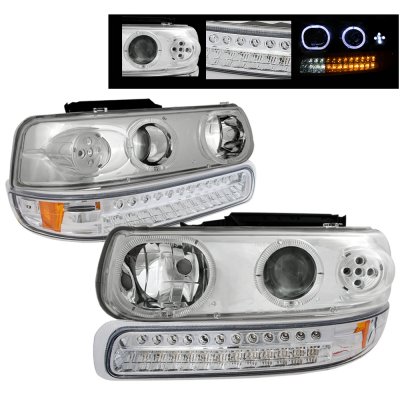 Chevy Silverado 1999-2002 Clear Halo Projector Headlights and LED Bumper Lights