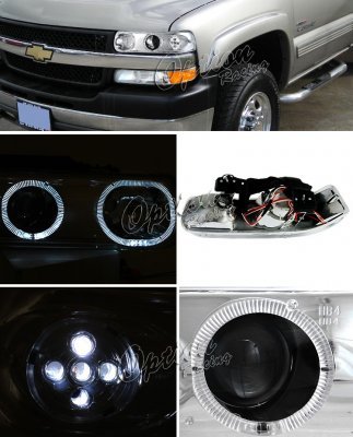 Chevy Silverado 1999-2002 Clear Halo Projector Headlights and LED Bumper Lights