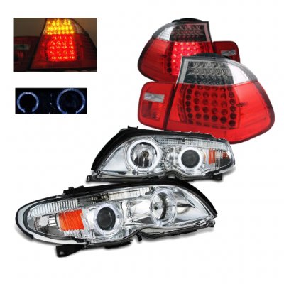 BMW E46 2002-2005 Halo Projector Headlights and LED Tail Lights Red Clear