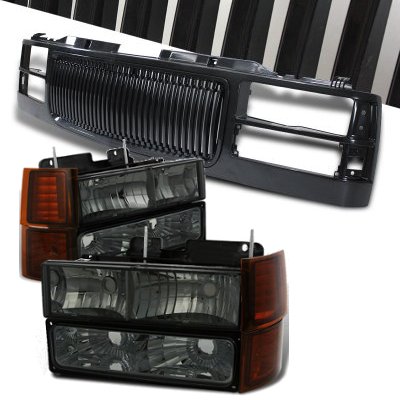 1994 Chevy Blazer Full Size Black Front Grill and Smoked Headlights Set