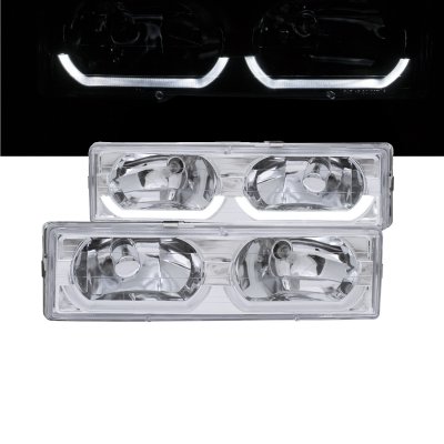 Chevy 1500 Pickup 1988-1998 Clear Headlights U-shaped LED DRL