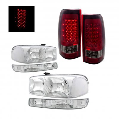 GMC Sierra 1999-2006 Clear Headlights and LED Tail Lights Red Smoked
