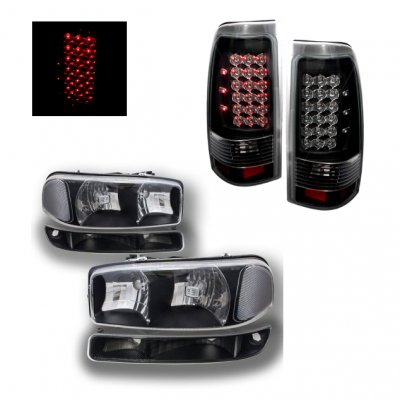 Pair Black Headlight Assemblies – Fits 1999-2006 GMC Sierra 1500/2500/3500 – Clear Lens, Halogen Reflector, DOT Certified