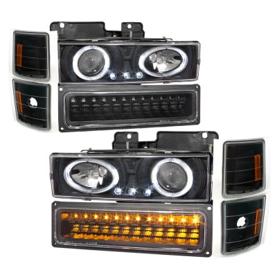 GMC Suburban 1994-1999 Black Halo Headlights and LED Bumper Lights