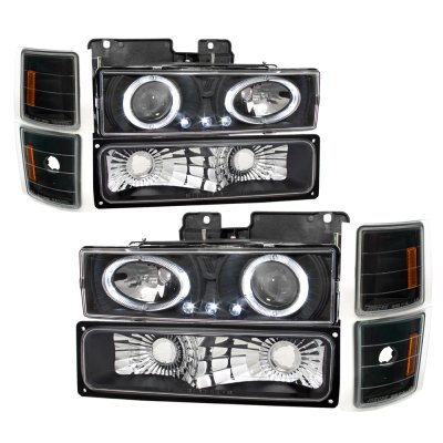 Chevy 3500 Pickup 1994-1998 Black Halo Headlights and Bumper Lights