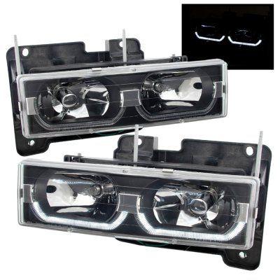 GMC Suburban 1994-1999 Black Headlights U-shaped LED DRL