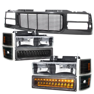 GMC Suburban 1994-1999 Black Wave Grille and Headlights LED Bumper Lights