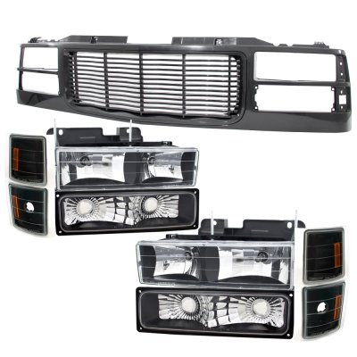 GMC Suburban 1994-1999 Black Wave Grille and Headlights Set
