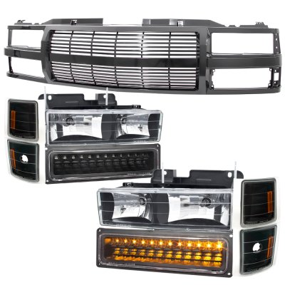GMC Yukon 1994-1999 Black Billet Grille and Headlights LED Bumper Lights